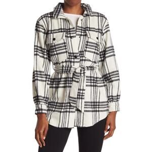 New Laundry by Shelli Segal Tie Shirt-Jacket Black / Ivory Plaid Women's Size M